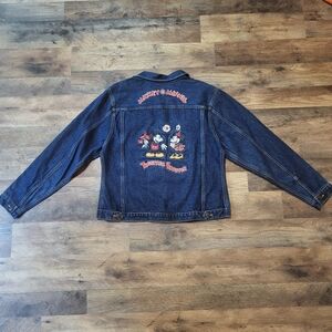Vintage Walt Disney Store Mickey and Minnie Mouse Embroidered Jean Jacket Size M